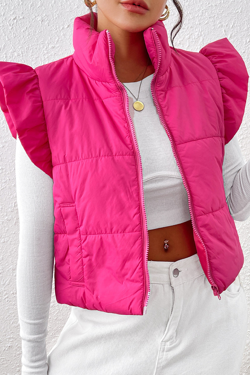 Daily Ruffle Zipper Mandarin Collar Waistcoats(3 Colors)