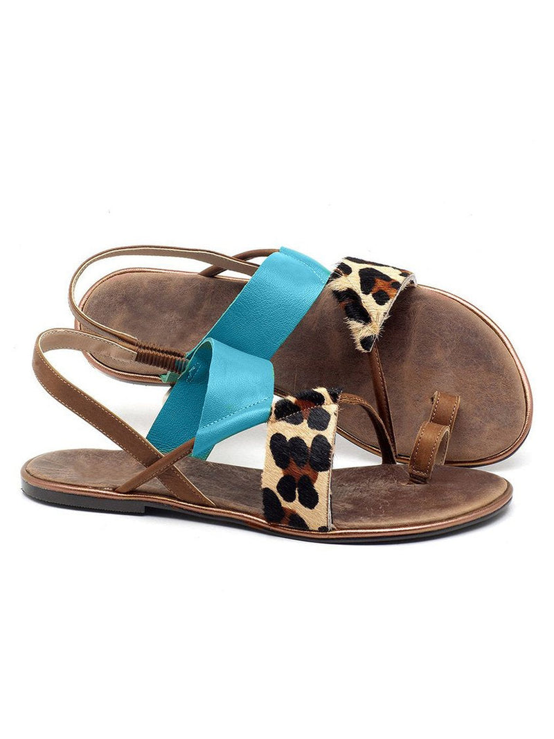 Retro Leopard Block Color Flip Flop Sandals Uu45