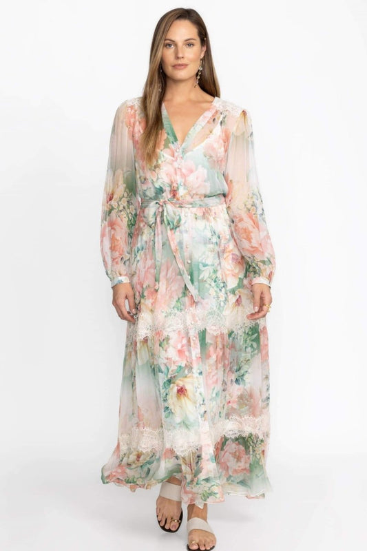 Claire Printed Lace Trim Maxi Dress