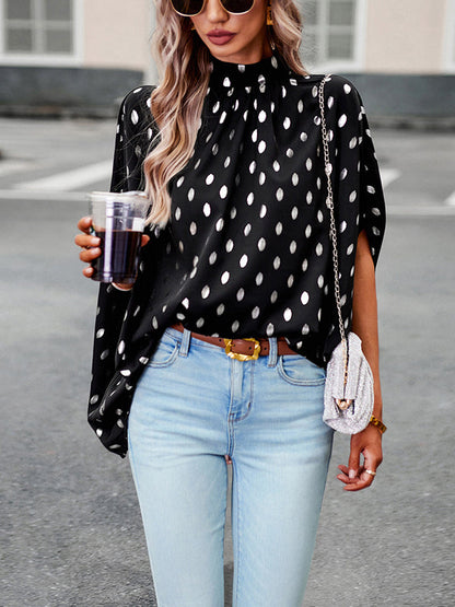 Loose Bandage Polka Dot Round-neck Blouses&shirts Tops