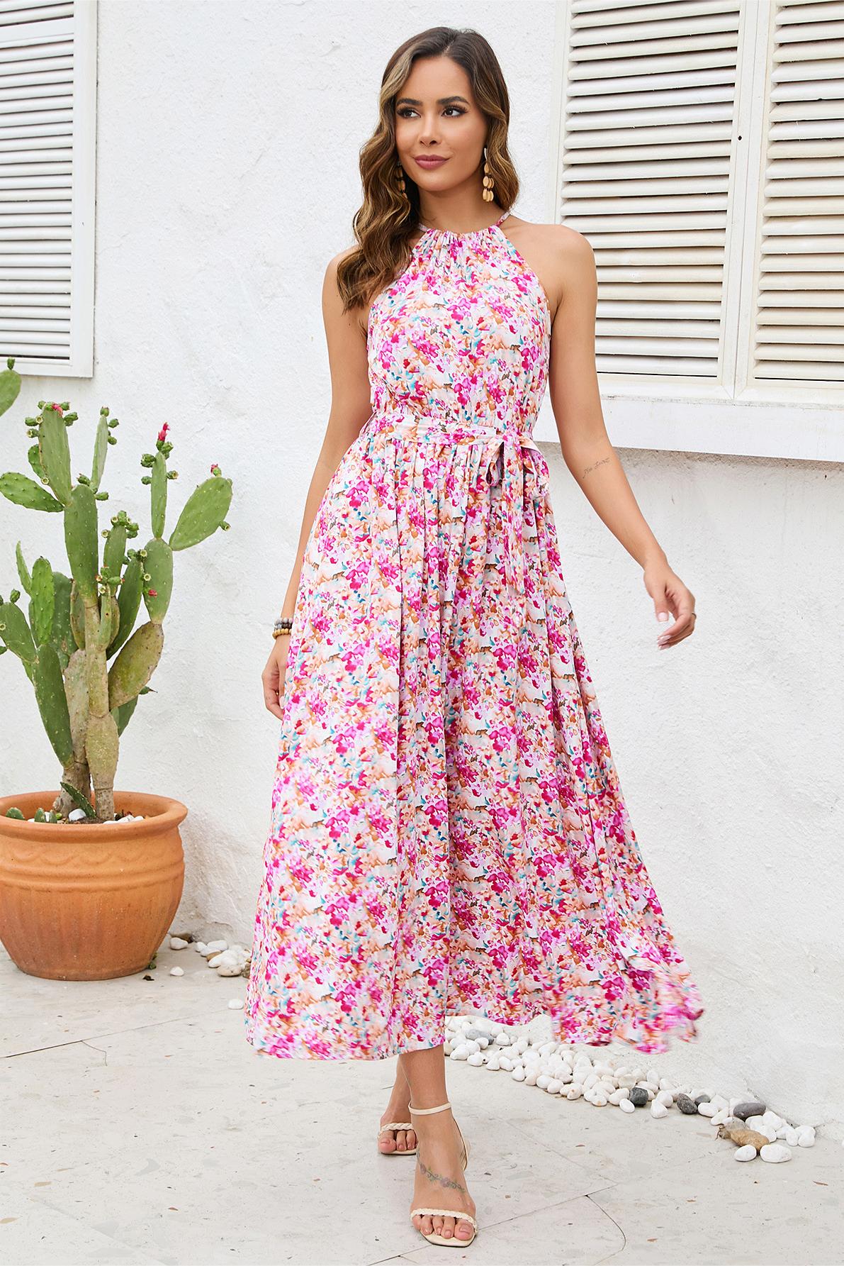 Halter Neck Lace Up Midi Dress