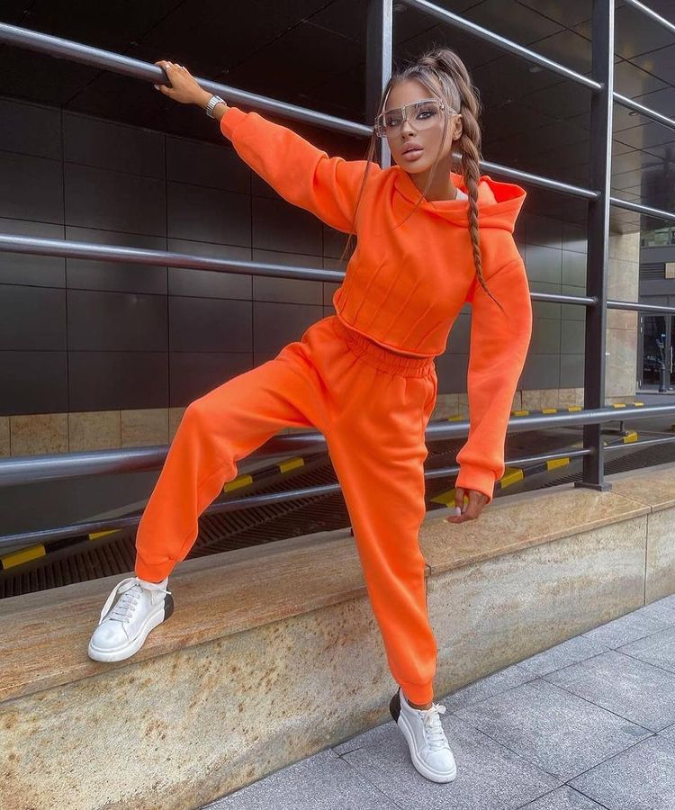 Hoodie Set Fall Winter Cinched Hoodie Sweater Jogger Pants Two Piece Set