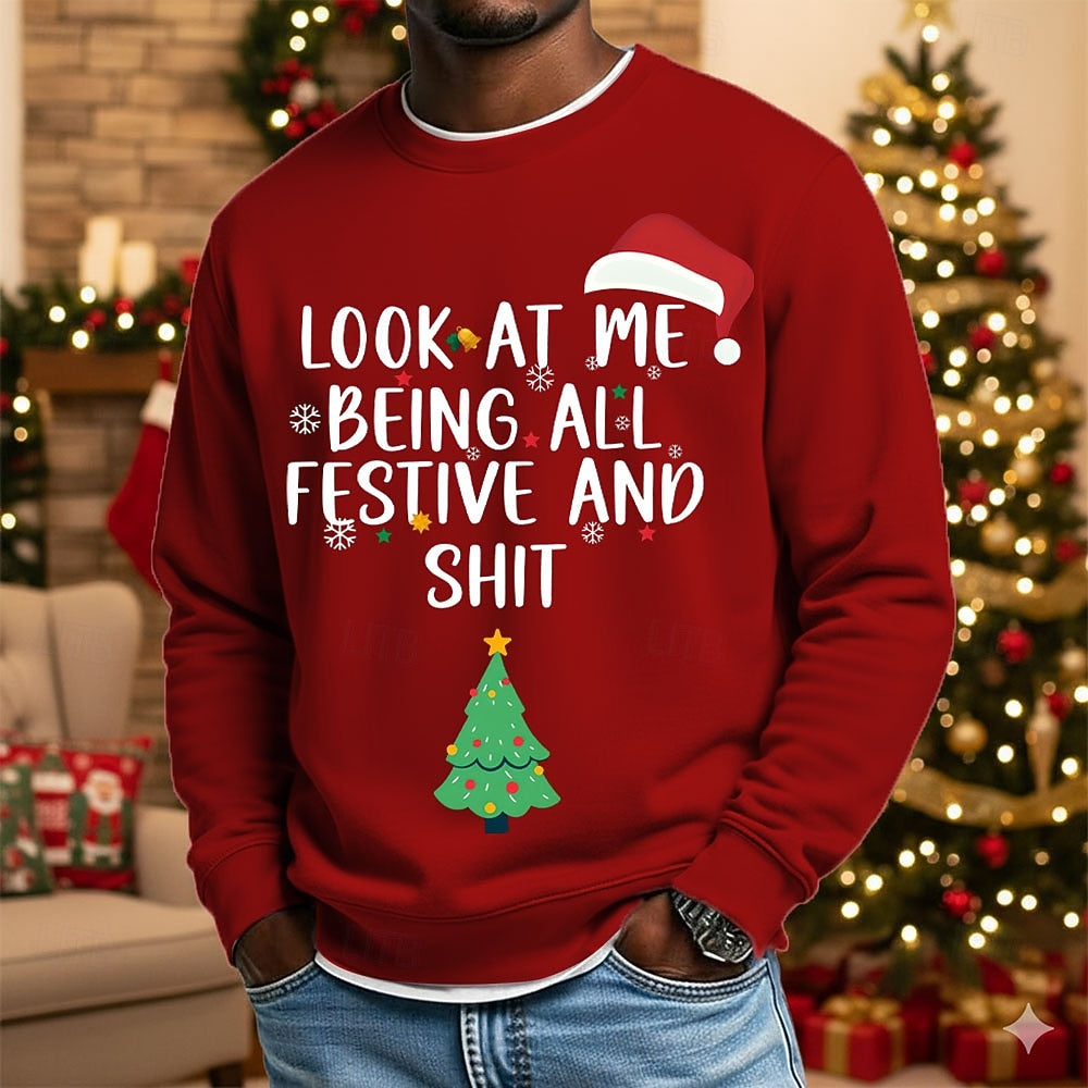 Comstylish Men's Christmas Print Crew Neck Casual Sweatshirt