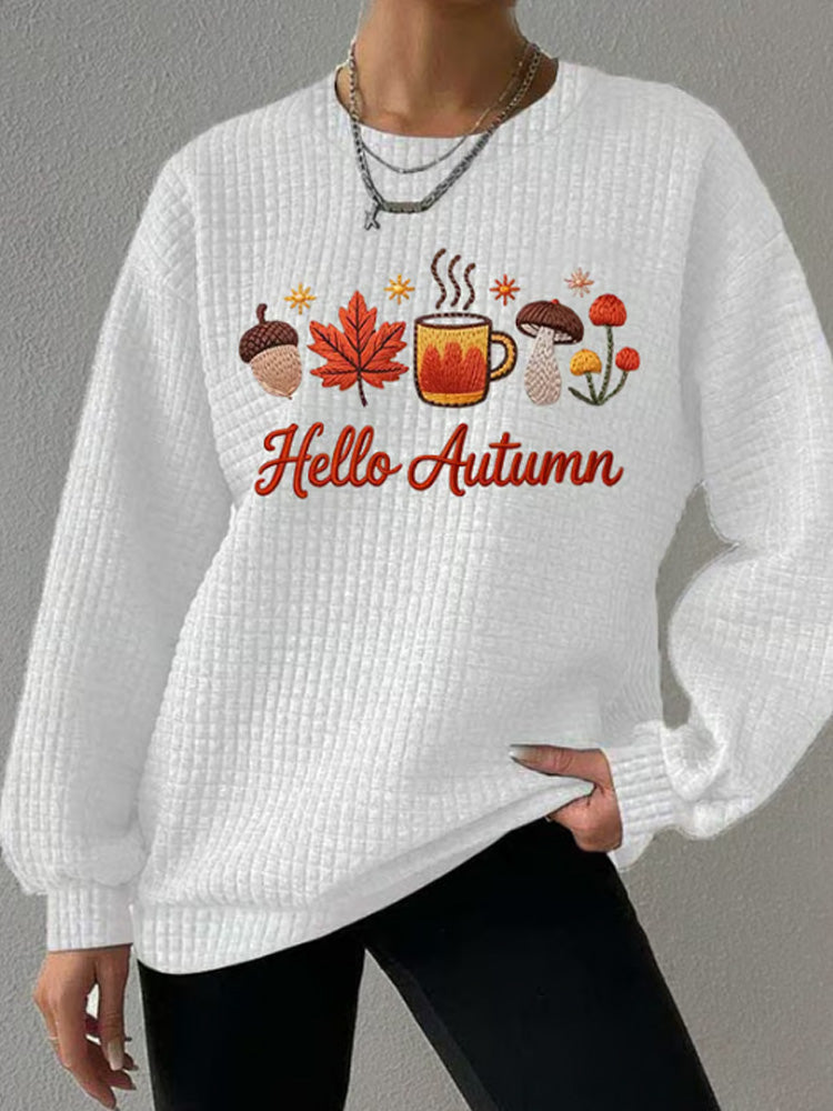 Women's Casual Autumn Maple Leaf Pumpkin Checkered Sweatshirt artswardrobe