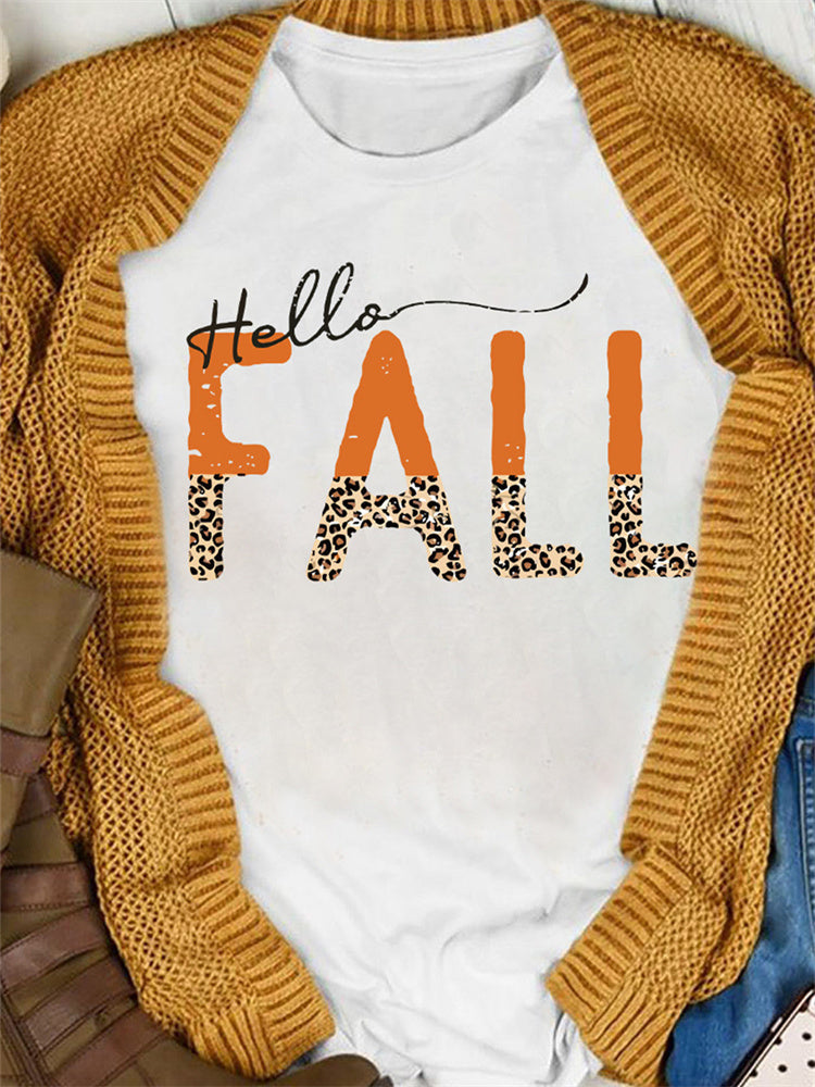 Hello Fall Leopard Graphic T Shirt artswardrobe
