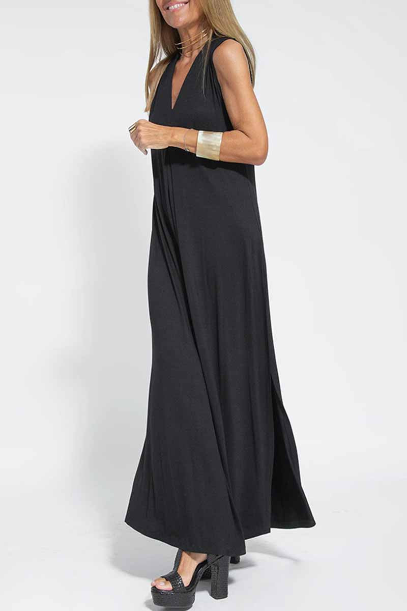 Street Patchwork V Neck Vest Dress Dresses(4 Colors)