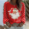 Comstylish Women's Retro Polka Dot Santa Claus Print Long-sleeved Shirt