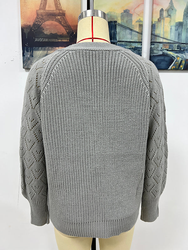 Long Sleeves Loose Color V-neck Cardigan Tops