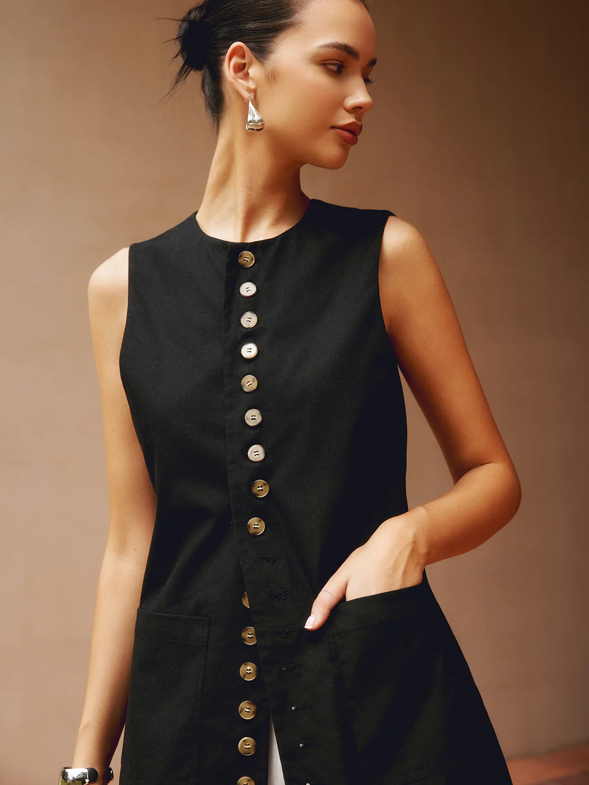 Black Button-front Vest