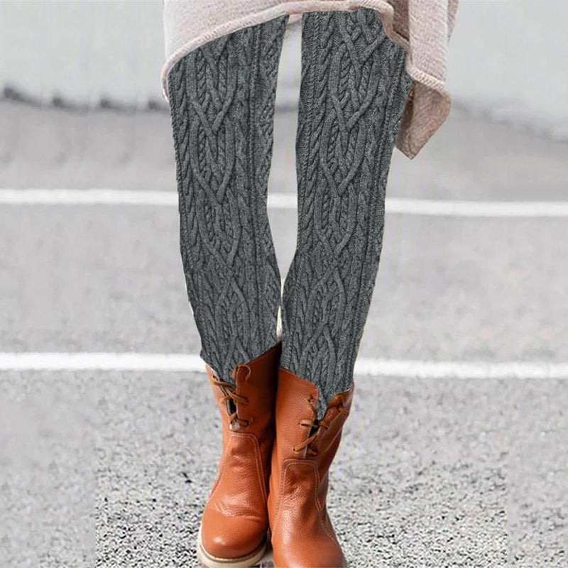 Vintage  Aran Cable Knit Pattern Comfy Leggings elevenforest