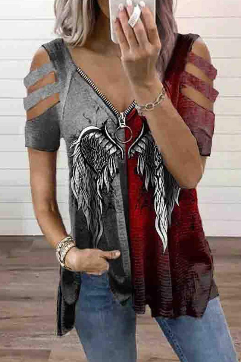 Print V Neck T-shirts(4 Colors)
