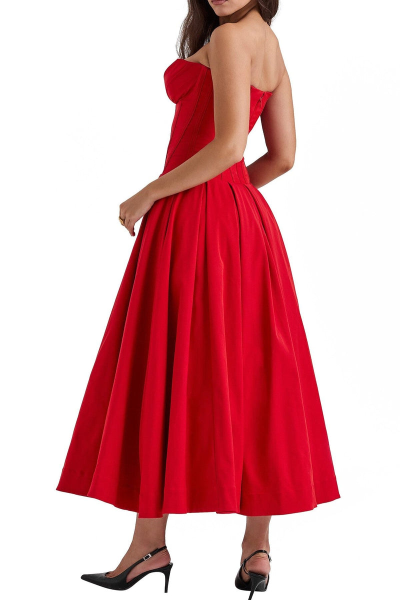 Strapless Sweetheart Neckline Midi Dress