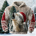 Comstylish Men's Retro Viking Christmas Wolf Art Pattern Flannel Hoodie