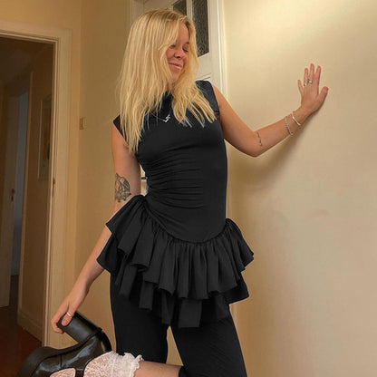 Taruxy Ruffles Splice Vest Mini Dress for Sleeveless Slim Fit Color Hot Girl Club Party Dress Female