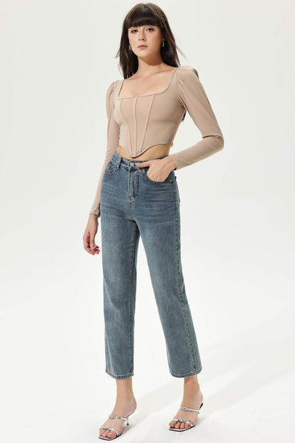 Puff Sleeve Long Sleeve Corset Top
