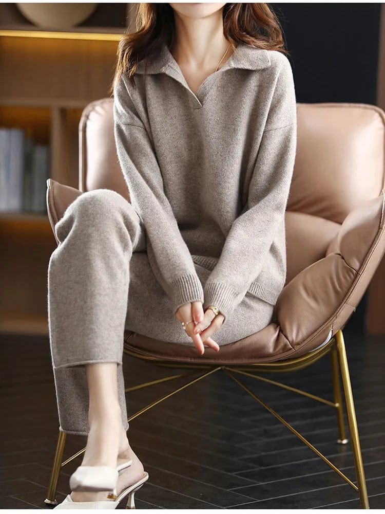 JO | 2 Piece Set Ladies Oversized Tracksuit Polo Collar Sweater and Pants