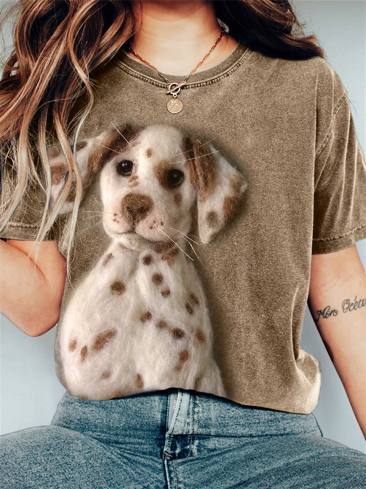Comstylish Lovely Dalmatian Dog Felt Art Vintage T Shirt
