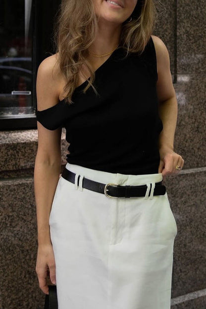 Celebrities Patchwork Oblique Collar T-shirts