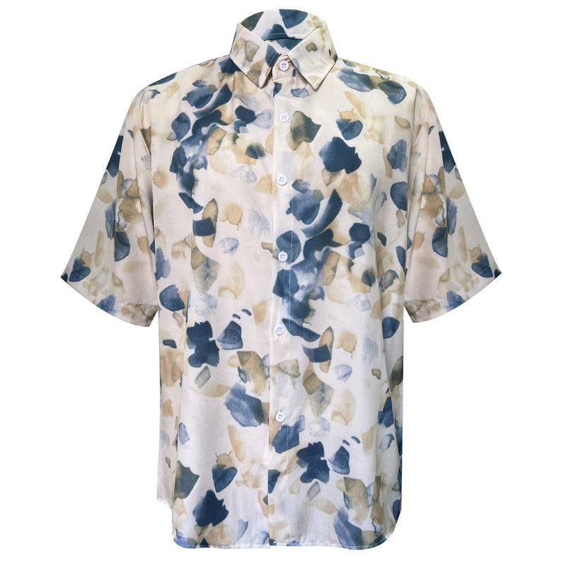 ’s Summer Printed Single Breasted Short Sleeve Top – Print Blouse