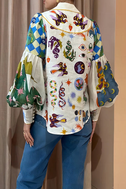 Print Turndown Collar Tops