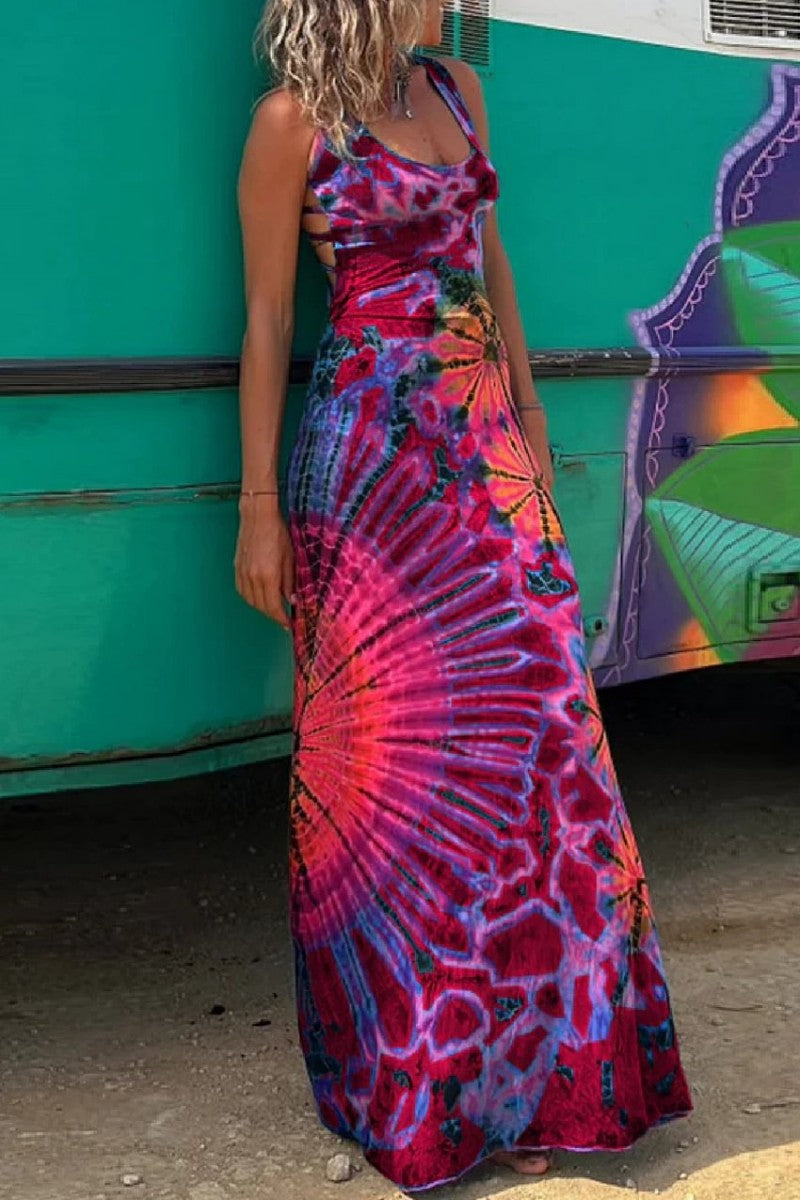 Print Backless U Neck Vest Dress Dresses