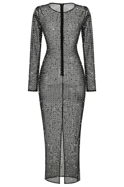Ina Diamante Mesh Slit Maxi Dress