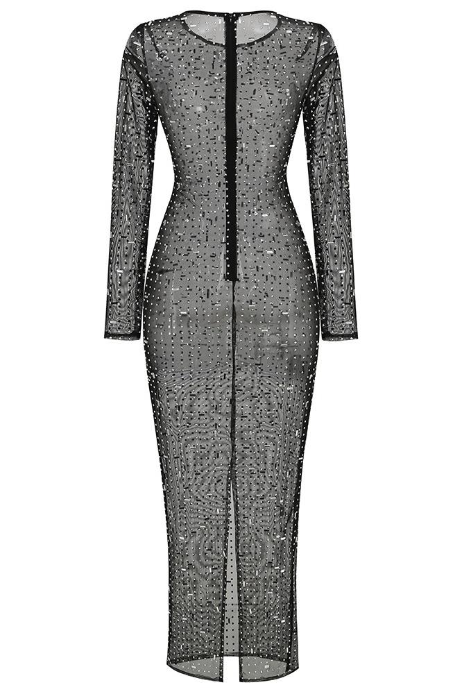 Ina Diamante Mesh Slit Maxi Dress