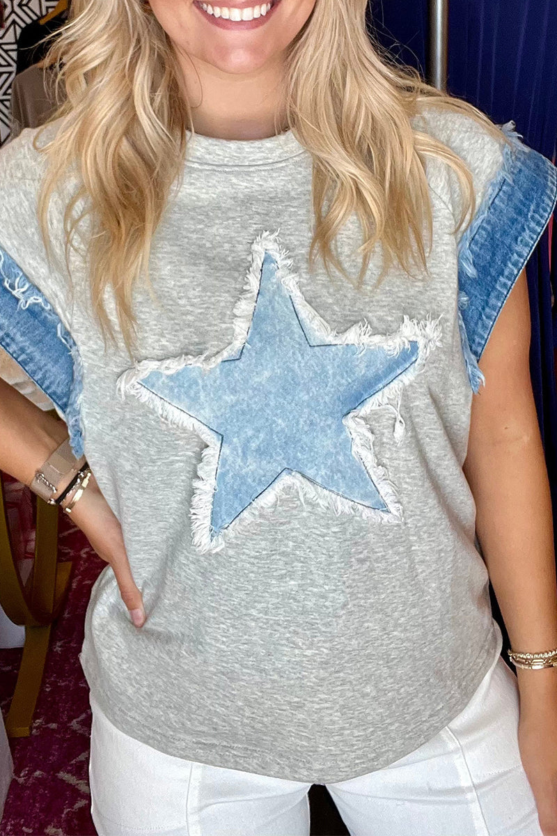 The Stars Distressed Patchwork O Neck T-shirts
