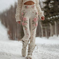 Women's Vintage Pink Floral Art Cozy Knit Leggings artswardrobe