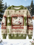 Comstylish Green Ibuprofen Meme Cat Christmas Ugly Sweatshirt