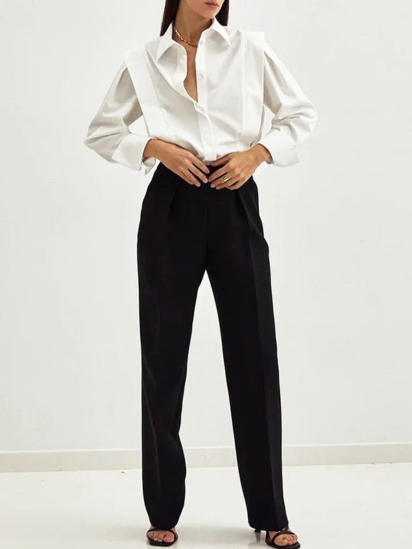 Long Sleeves Loose Buttoned Color Lapel Blouses&shirts Tops