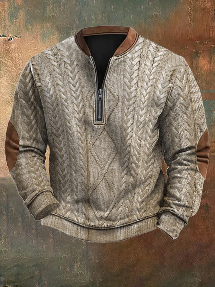 Men's Vintage Knit Print Zip-Up Sweatshirt 2 elevenforest