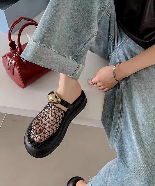 Black Hollow Out Breathable Mesh Platform Slide Sandals