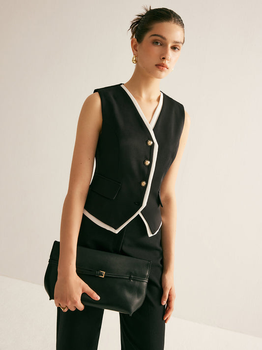 Contrast Trim Cinched Vest