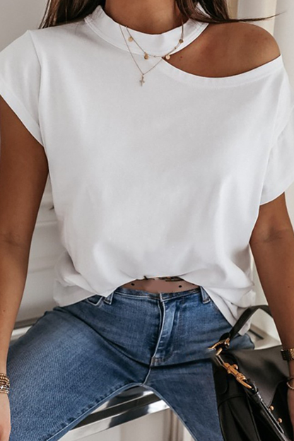 Hollowed Out O Neck T-shirts(3 Colors)