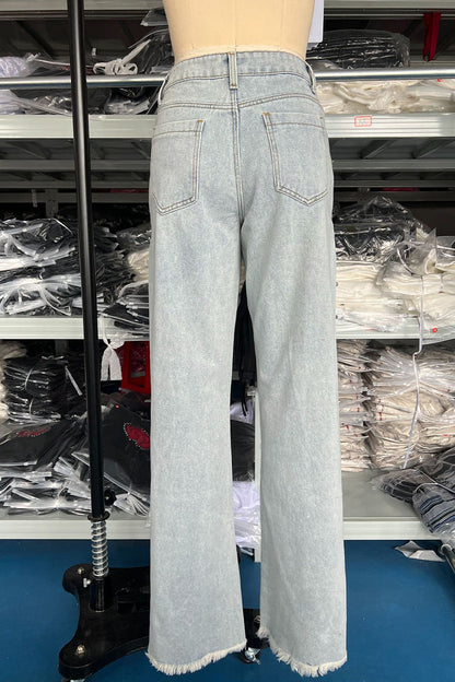 Sportswear Rhinestone High Waist Loose Denim Jeans