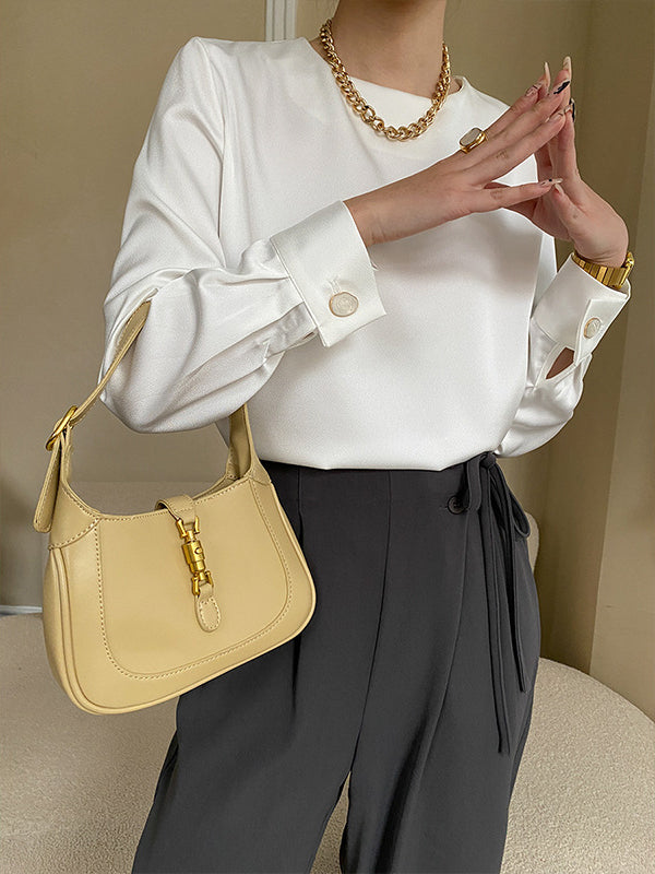 Long Sleeves Loose Color Round-neck Blouses&shirts Tops