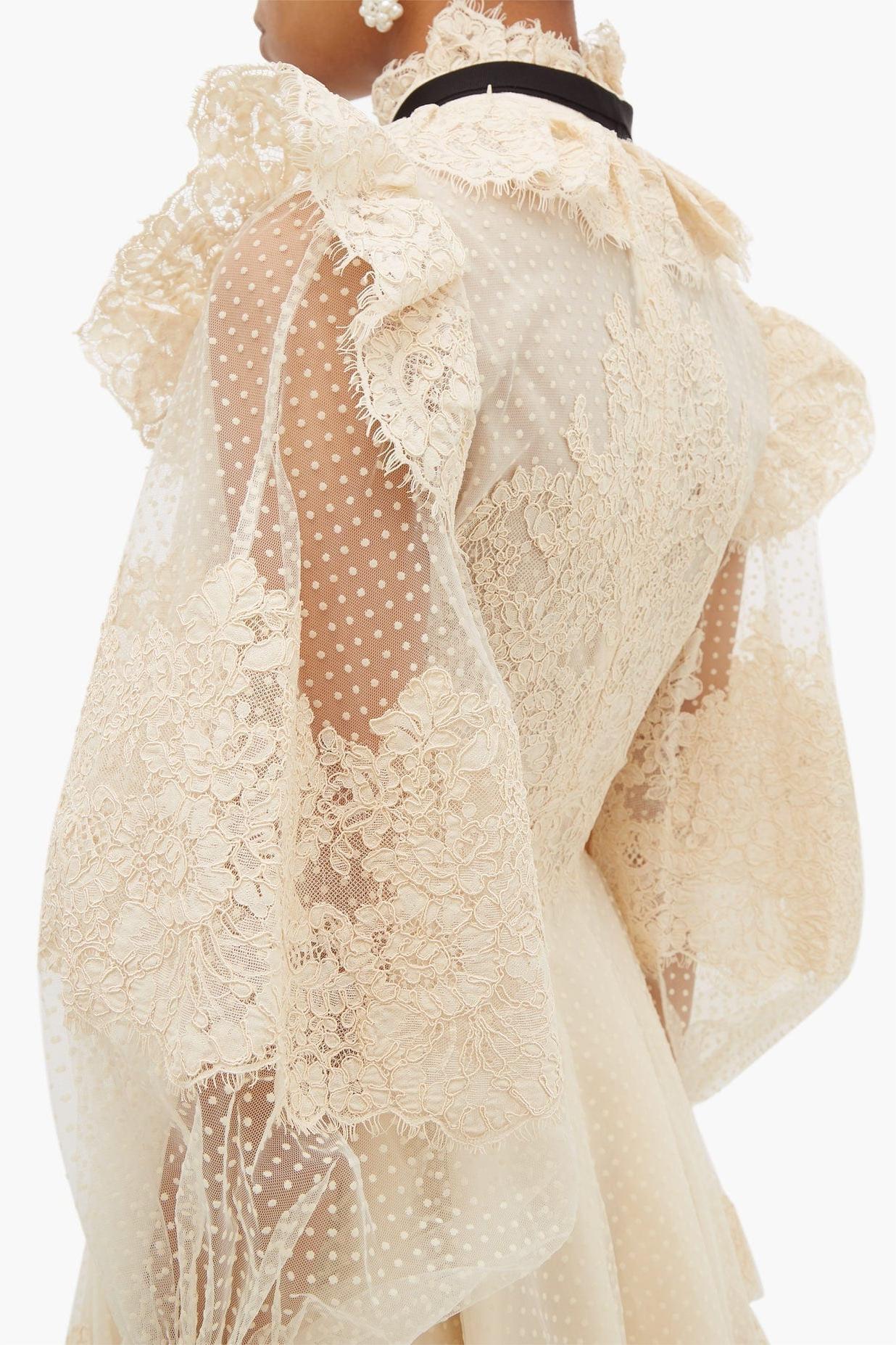 Lantern Sleeve Pussy-bow Lace Mini Dress