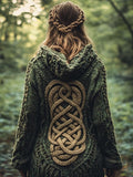 Women's Celtic Knot Contrast Color Chunky Knit Hooded Cardigan elevenforest
