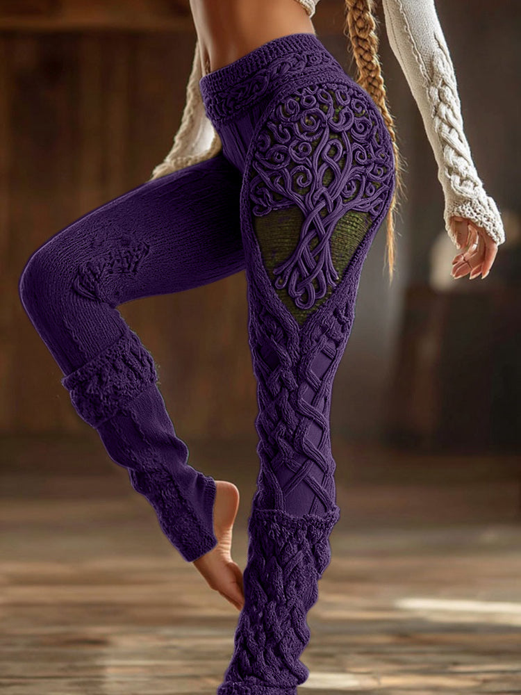 Vintage Viking Tree Of Life Celtic Knot Art Knit Cozy Leggings artswardrobe