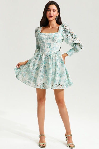 Puff Long Sleeve Ruffle Mini Dress