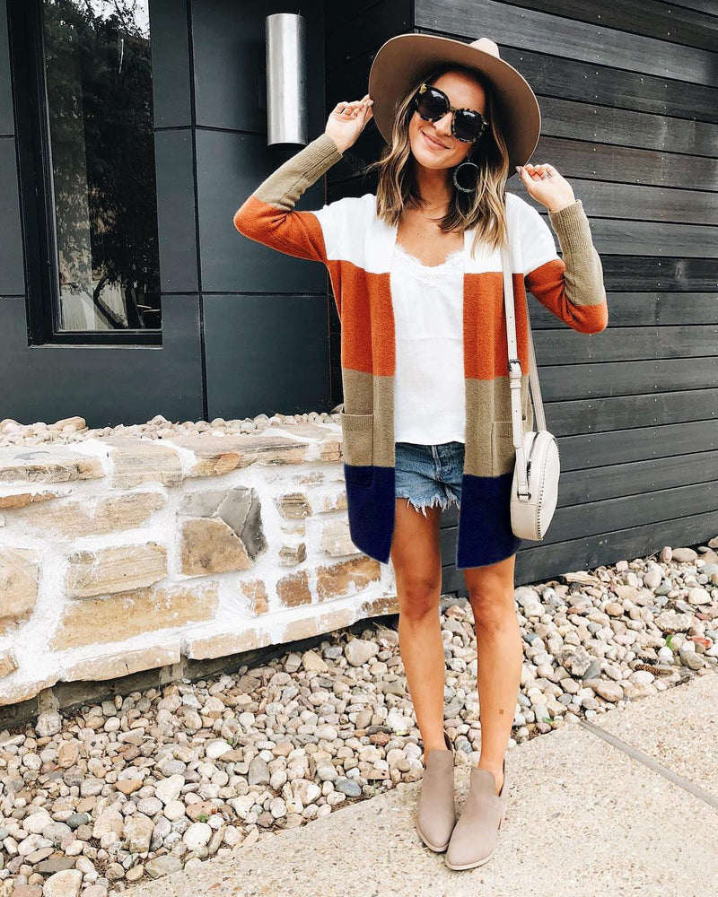 Striped Cardigan Colorblock Coat