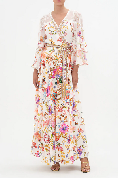Lace Mid Sleeve Wrap Maxi Dress
