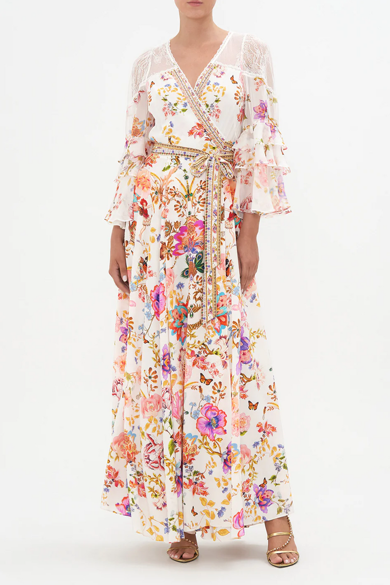 Lace Mid Sleeve Wrap Maxi Dress