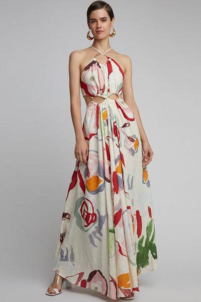 Sabina Abstract Halterneck Maxi Dress