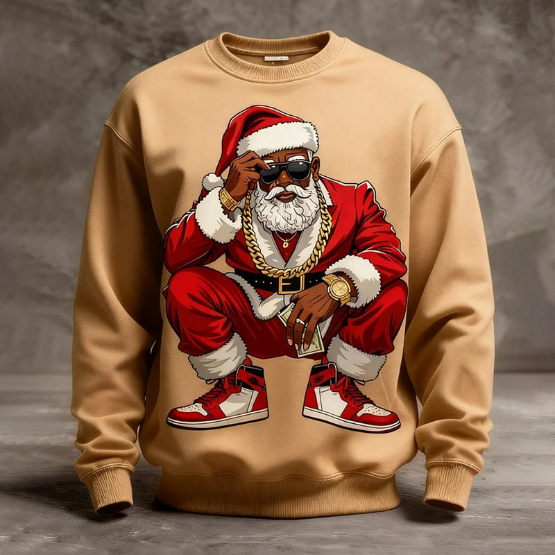 Comstylish Men's Christmas Santa Claus Print Crew Neck Long Sleeve Sweatshirt