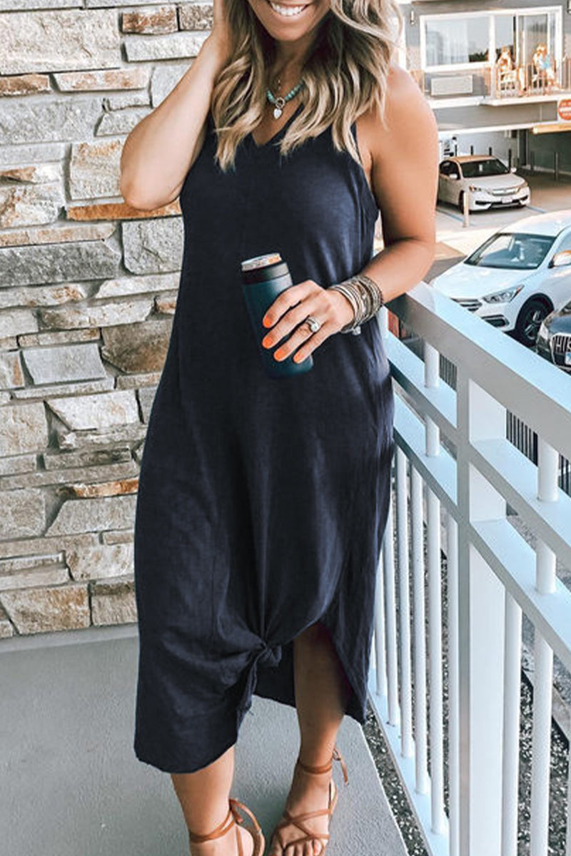 Daily Color V Neck Vest Dress Dresses