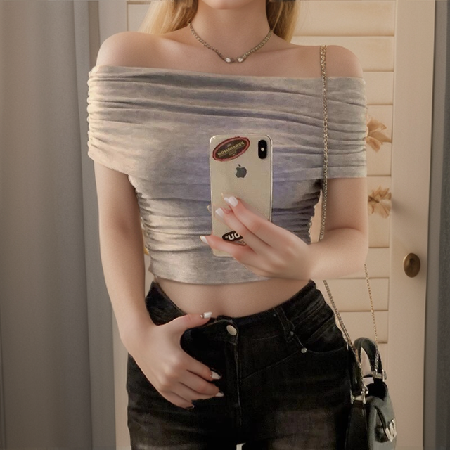 Irregular Crop Top Off Shoulder Pleated Top Female Sleeveless Tops Woman Summer T-shirt