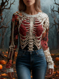 Women's Halloween Retro Skeleton Print Top artswardrobe