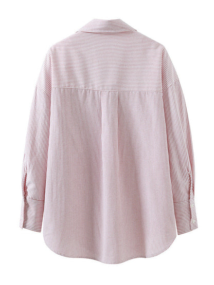 Urban Loose Striped Lapel Collar Blouses&shirts Tops